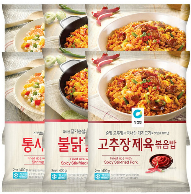 청정원 볶음밥 12인분 2.4kg 세트구성 (통새우 400g 2개 + 불닭갈비 400g 2개 + 고추장제육 400g 2개), 1세트