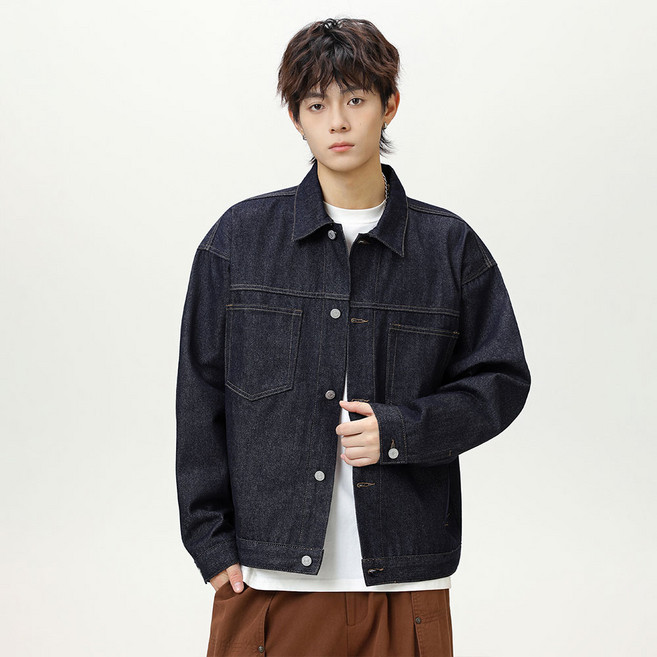 코디코치 다크슬랩 인디고 딥 블루 오버핏 드롭 숄더 베이직 투포켓 트러커 데님 자켓