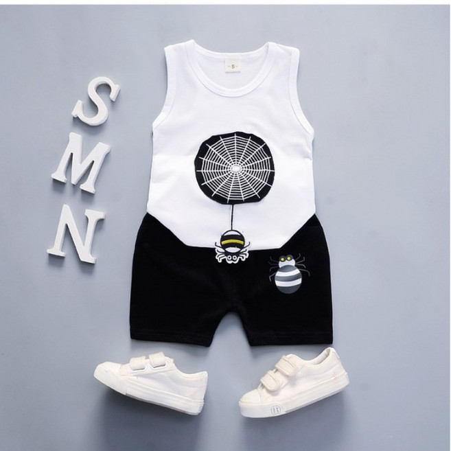 여름 민소매 영유아 남아 여아 거미 3D 반바지 상하복 세트