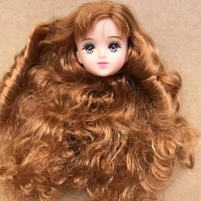 긴 머리 리카 인형 짧은 곡선 골드 노란 부품, 1개, 23. Jenny head