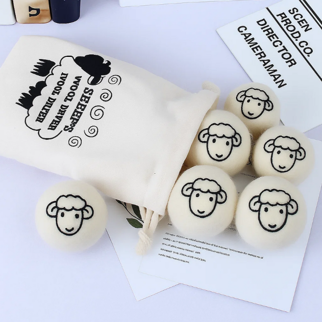 케이비지리테일 클린볼 세탁볼 건조볼 파우치포함 양모 시간 단축 먼지 제거, 6개, 귀여운 새끼양 화이트