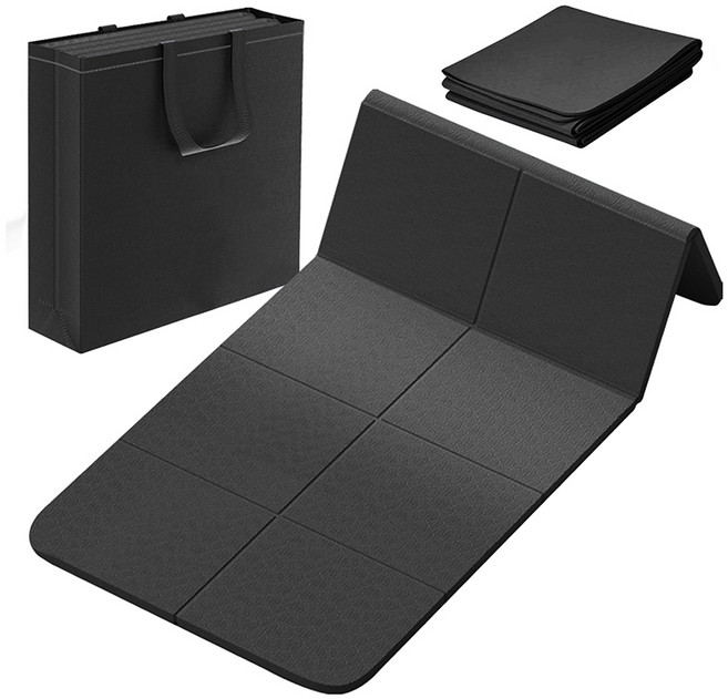 FONOW 요가매트 접이식 수납 고급 소재 소음방지+파우치, 블랙, 1개