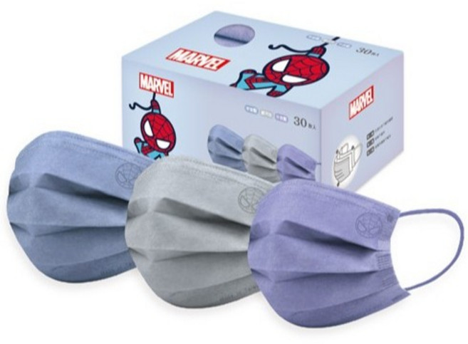 【ONEDER旺達】兒童平面口罩 冰雪奇緣 蜘蛛人系列 防護口罩, 1個, 蜘蛛人（3色各10片）, 宇宙藍 / 銀河灰 / 午夜藍, 30