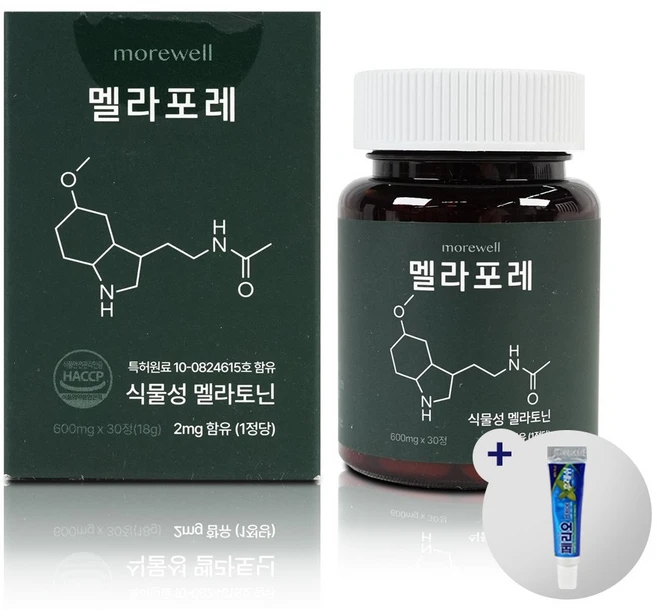 모어웰 멜라포레 30정 식물성 멜라토닌 + 여행용 미니치약 구성, 1개 - 쿠팡