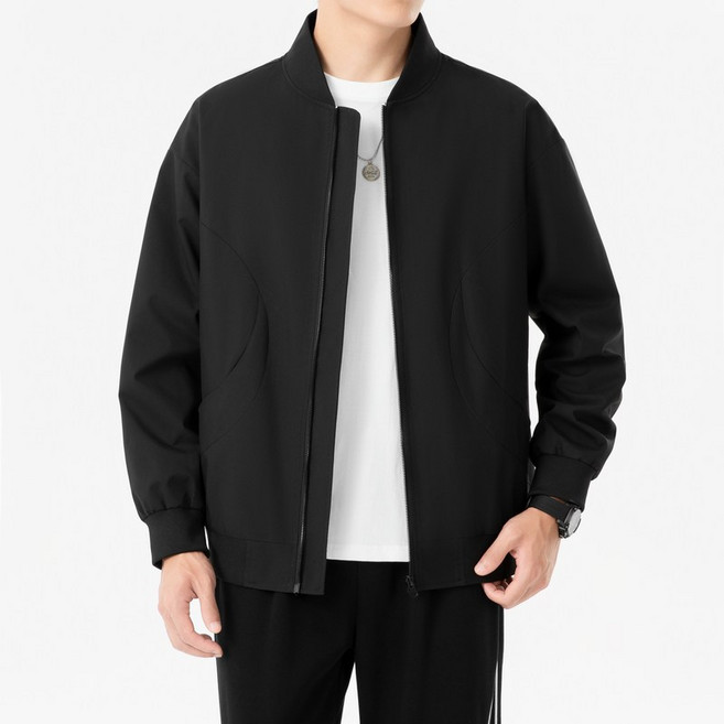 남성 봄가을 솔리드 캐주얼 루즈핏 얇은 항공 점퍼 2402