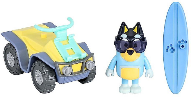Bluey 차량 및 피규어 팩 비치 쿼드 밴딧 포함 6.4-7.6cm(2.5-3인치) 피규어 및 서핑