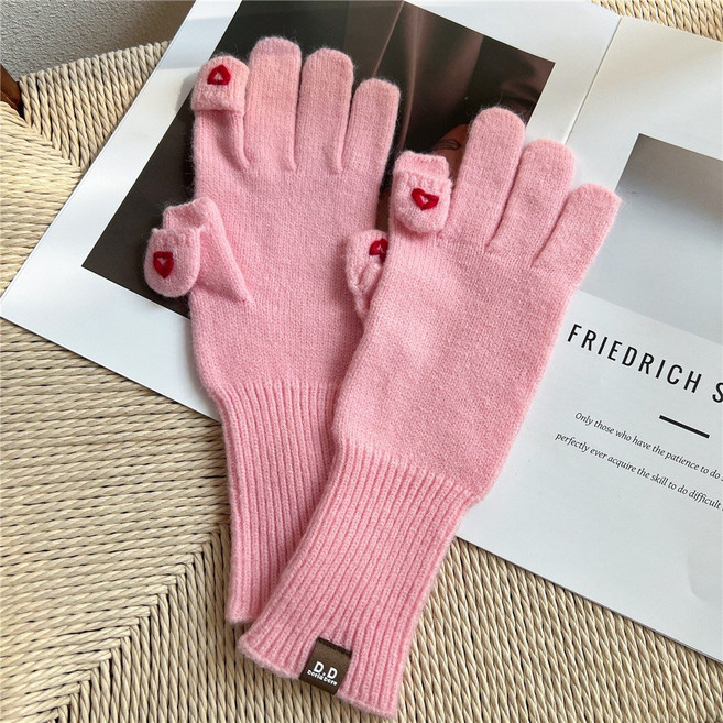 바닐라모먼트 여성 하트 롱 니트 핑거홀 장갑 스마트폰 터치 손가락