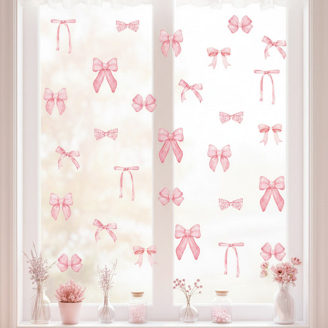 러블리 핑크 리본 창문 스티커 홈 인테리어 데코 시트지 스티커 P109