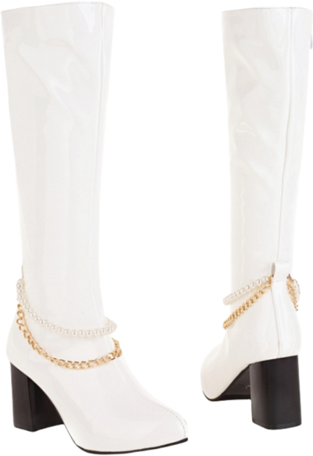 빅사이즈 화려한 에나멜 첼시부츠 하이힐 롱부츠