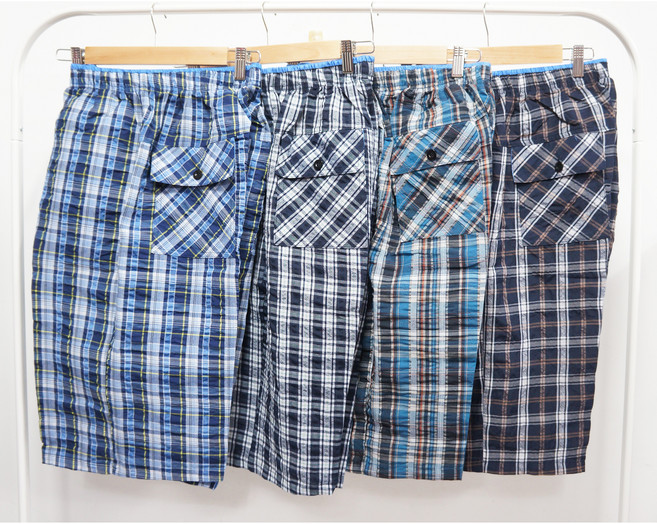 형제상회 시원하고 깔깔한 몸에 붙지 않는 남자 고무줄 지지미 면혼방 반바지 체크 바지 실내복 0002SS01