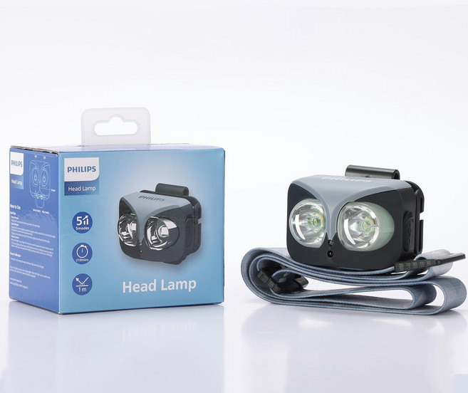 필립스 LED 헤드랜턴 캡온 겸용 플래시 라이트 SFL3342RH 등산 낚시 캠핑 렌턴 모션센서 450루멘 초강력 충전식 작업, 1개, 블랙