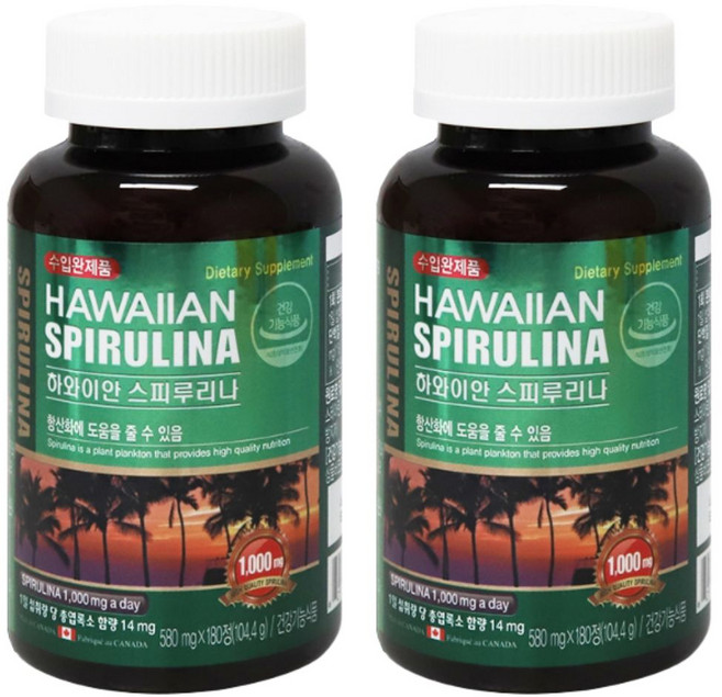 캐나다산 프리미엄 하와이안 스피루리나 1000mg 고함량, 2개, 180정