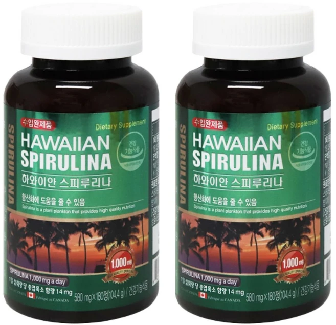 캐나다산 프리미엄 하와이안 스피루리나 1000mg 고함량, 2개, 180정 - 쿠팡