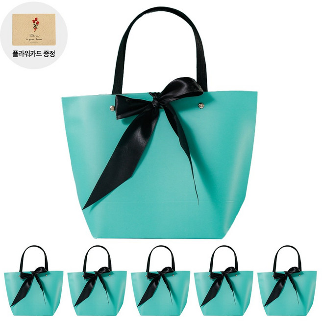 VITALO 블랙리본 기프트백 6P 선물 주머니 답례품 선물 포장 종이 가방 (플라워카드 6개 지급), MT(민트)