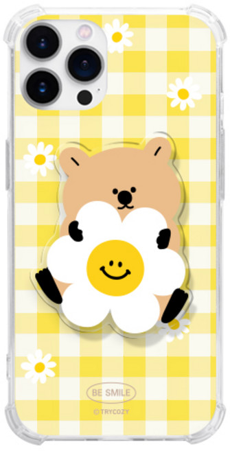 동물데이지 체크 아이폰15 젤하드 휴대폰 케이스 +아크릴톡 세트