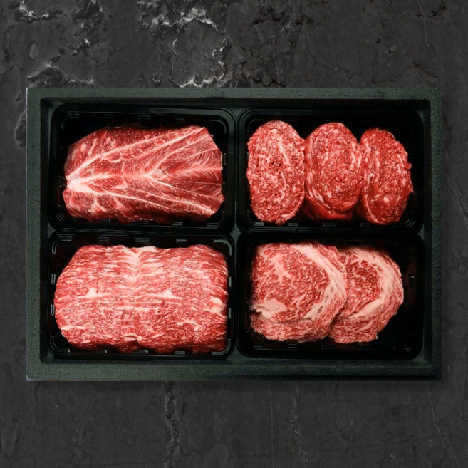 [정담옥]1등급 투뿔 한우선물세트 1++ 구이용 최상급 등심 400g + 국거리 500g + 불고기 500g + 장조림 500g (합 1.9kg), 1세트