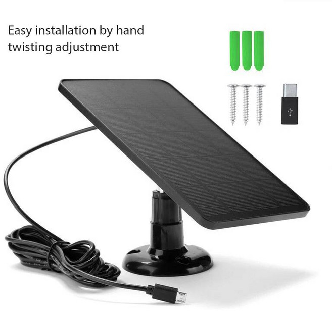 10W 5V 태양 전지 패널 마이크로 TYpeC 야외 충전기 보안 카메라 용 소형 홈 조명 시스템, 7) 2in1 Black, 1개