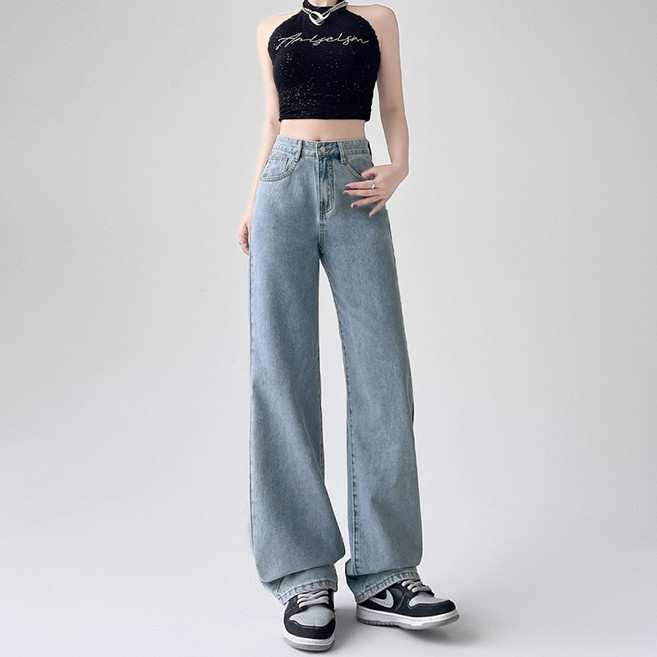 BiimTee 여성 기본형 일상 하이웨이스트 진 루즈핏