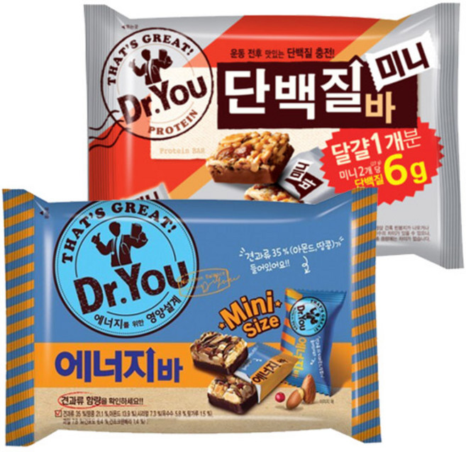 오리온 닥터유 에너지바 미니 310g+단백질바 미니 324g, 330g, 2개