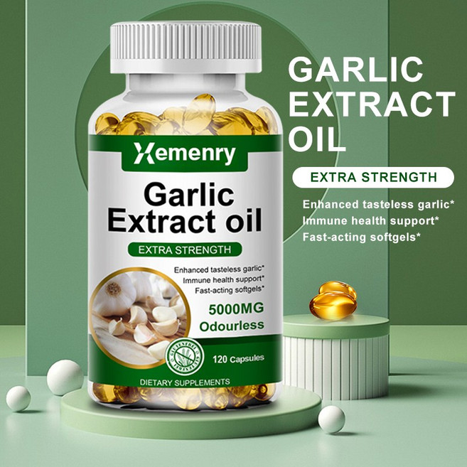 마늘 추출 오일 캡슐 5000mg - 심장 건강 및 콜레스테롤 수치 관리 지원, 3개, 120정