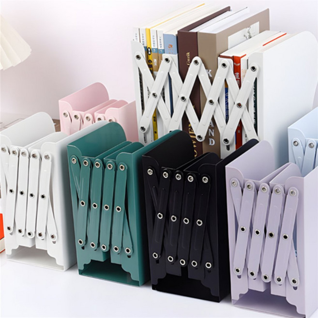 준열 책상정리 접이식 길이조절 자바라 철제 북엔드 책꽂이 자바라책꽂이, 퍼플