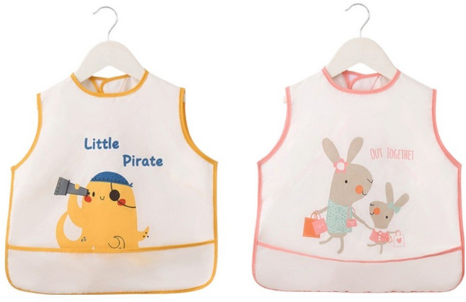 라코 유아용 식사용 방수 조끼형 턱받이 2종 세트 36 x 44 cm, 1세트, 토끼, 해적