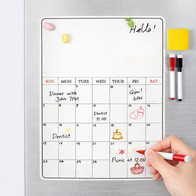 워라플 냉장고 자석 달력 스케줄 메모 보드판, 1개, 화이트