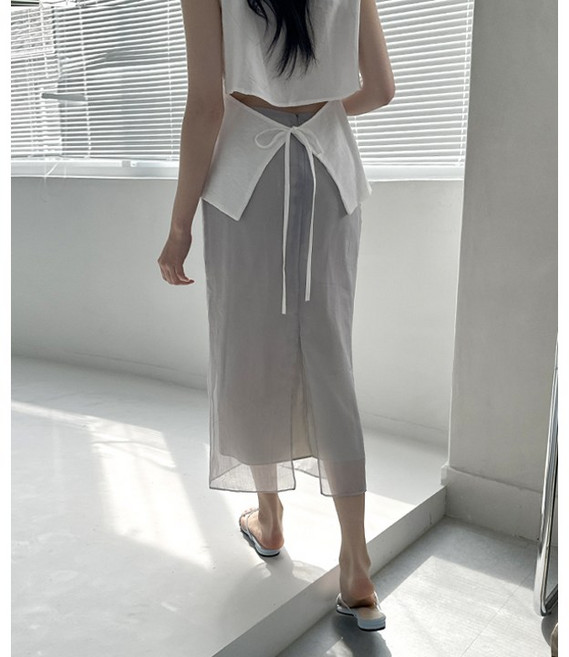 쉬폰 레이어 뒤트임 슬릿 레이어드 롱스커트