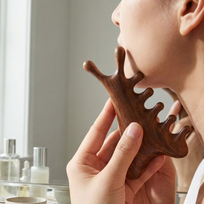 샌달우드 나무 얼굴 괄사 마사지 도구 백단 지압 두피 코 눈 피부 관리, 1개