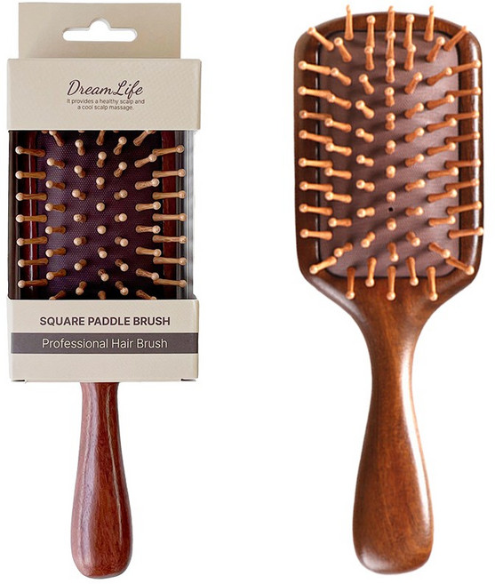 꿈꾸던라이프 호텔식 프리미엄 박달나무 헤어 빗 브러쉬, 1개, 브라운 사각형 빗