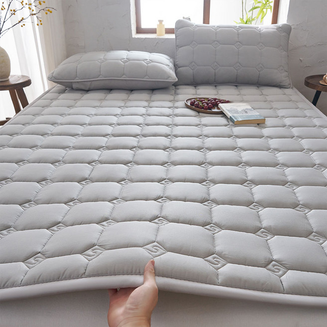 침대패드 항균 사계절 누빔 논슬립 고정밴딩, 그레이
