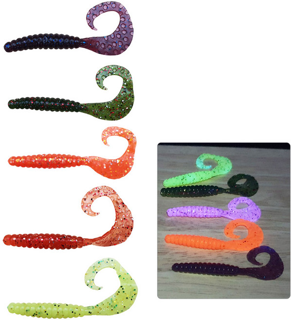 베이트샵 그럽웜 1.8인치 2.5인치 3.3인치 1팩(5개입) 광어 볼락 우럭 꺽지 쏘가리 배쓰 소프트베이트 야광웜, 퍼플펄_, 65mm(약2.5인치), 1개