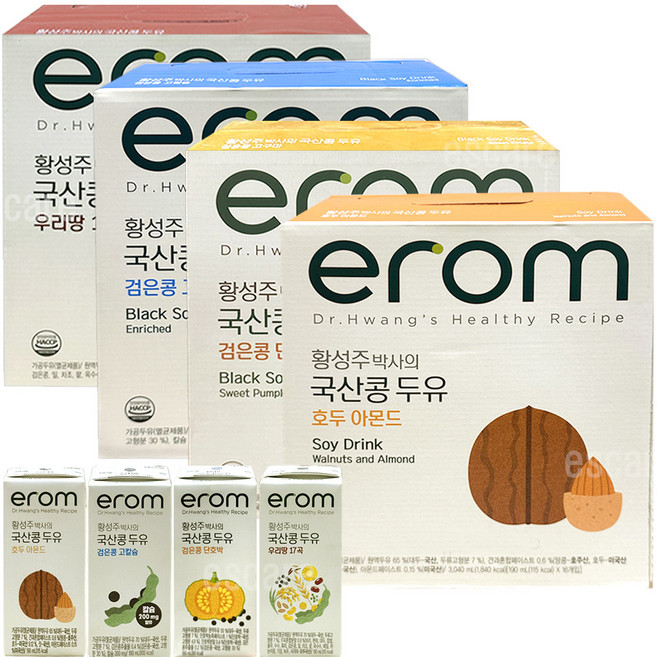 이롬 검은콩 두유 4종 고칼슘 17곡 호두와아몬드 단호박 16개입 4박스, 64개, 190ml