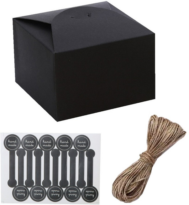 방구석상인 심플 미니 소형 선물상자+스티커+마끈, 50개, 소형-블랙