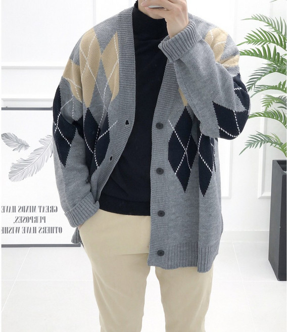 장롱 남성 v넥 아가일 가디건 5컬러