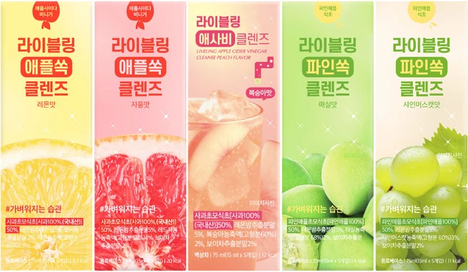 라이블링 애플쏙 파인쏙 클렌즈 스타터팩 맛별 5p, 25개, 15ml - 쿠팡