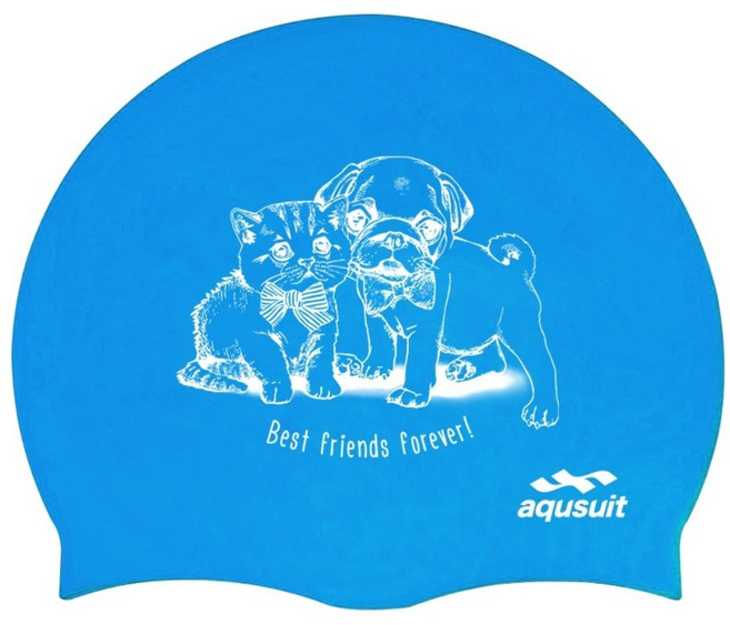 국내생산 아퀴스트 디자인 수영 모자 실리콘 수모, 캣독, (단종)블루, 1개