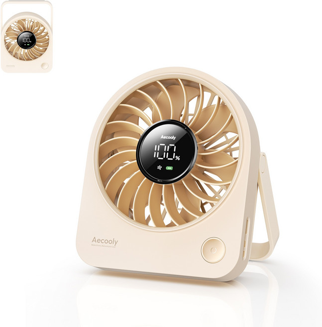 Aecooly 휴대용 탁상용 선풍기 저소음 무선 미니 접이식 아이스 냉각 선풍기, 살구색, TE01