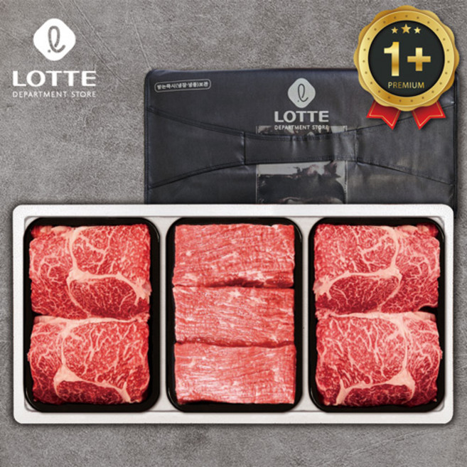 롯데백화점 한우 선물세트 1+ 명품한우특선 3P 900g 등심 국거리 소고기 선물세트 추천, 세트2호(등심2개+국거리1개)