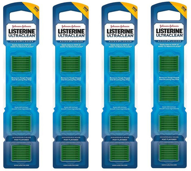 리스테린 스냅 온 치실 28개입 4팩 민트 Listerine Ultraclean Access Disposable Snap-On Flosser