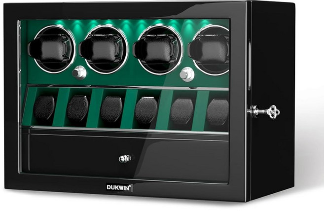 4/6/8 자동 시계용 DUKWIN 시계 와인더 홀더 및 보석 보관함이 있는 잠금식 고광택 마감의 초조용한 모터 내장 조명