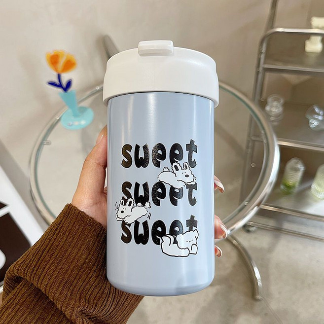 DFMEI 물컵 텀블러 여자 빨대포함 휴대용컵 커플 수행 커피잔, 블루스위트400ml, 컵, 1개