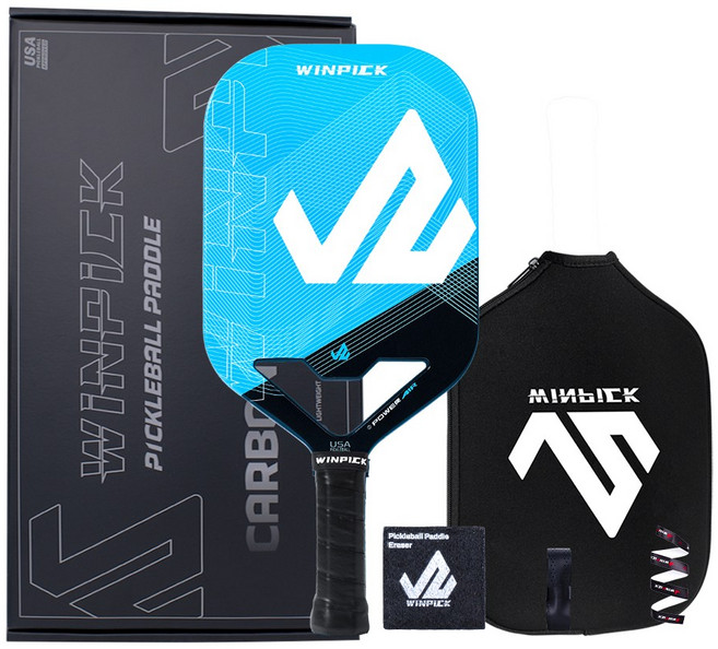 WINPICK 에어로다이내믹 카본 피클볼 패들 USAPA 공인 경량 탄소섬유 피클볼 라켓 세트 POWER AIR, 블루, 1개