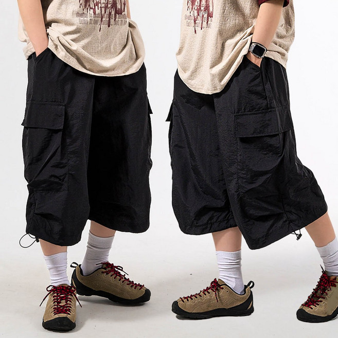66inch 7부 바스락 버뮤다 와이드 반바지 카고 팬츠