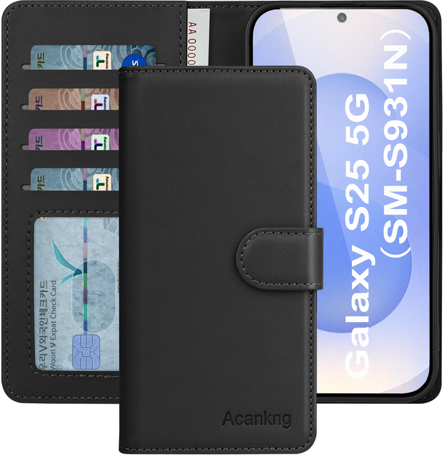 아칸크 삼성 갤럭시 S25 5G 클래식 베이직 지갑형 카드수납 프리미엄 가죽 다이어리 휴대폰 케이스 (SM-S931N) 적용