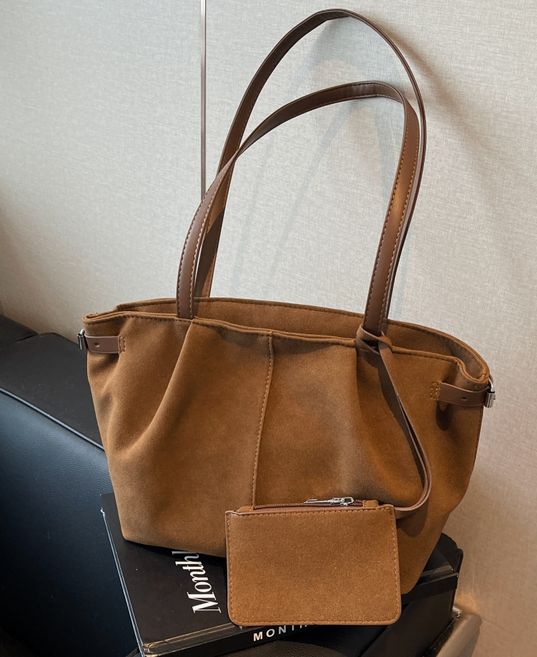 무니유유 스웨이드 데일리 캐주얼 키링 카드지갑 미디움 숄더백