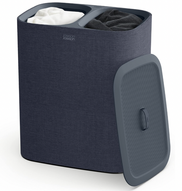 미국 조셉조셉 Joseph Joseph Tota 듀얼 2칸 분리 빨래 세탁 바구니, Black, 90L_Dual | Laundry Basket, 블랙다크블루