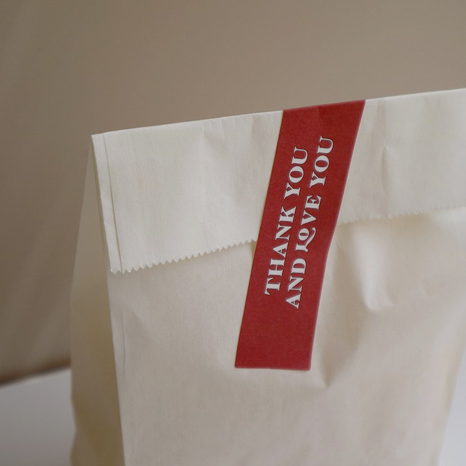 땡큐앤러브유 직사각 종이 스티커, 50매, 레드