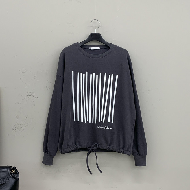 [행복여] 스티크 밑단 스트링 루즈핏 맨투맨 티셔츠