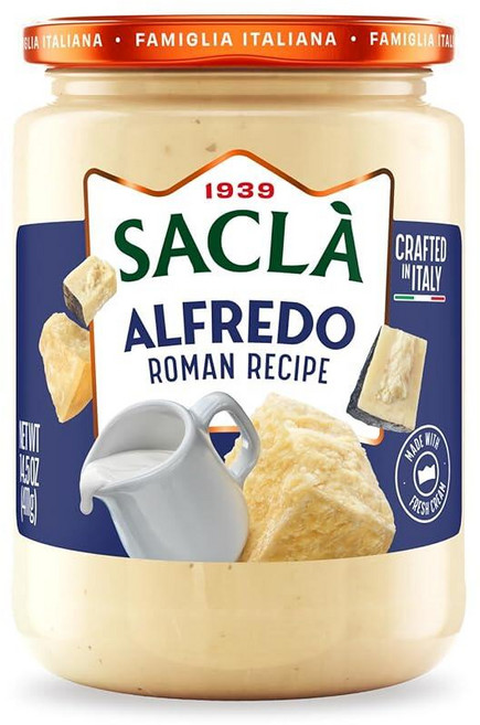 SACLA 클래식 로만 알프레도 소스 | 진짜 치즈와 버터로 만든 정통 크리미 이탈리아 파스타 411.1g(14.5온스) 유리병 이탈리아에서 수입 GMO 프리 바로 서빙 가능, 14.5 Oz (Pack of 1)